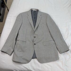 Samuelsohn Sport Coat 44R Houndstooth Blazer Black White Blue Flaws*